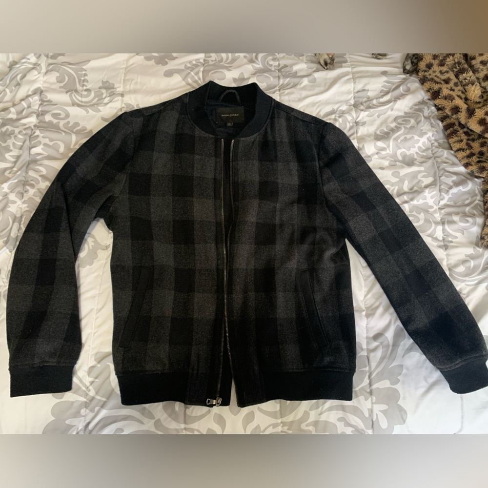 Banana Republic Black and Gray Plaid Jacket